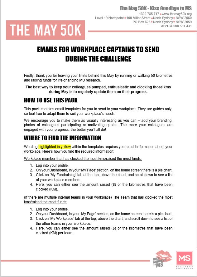Workplace - Email templates - For Workplace Captains - During Challenge