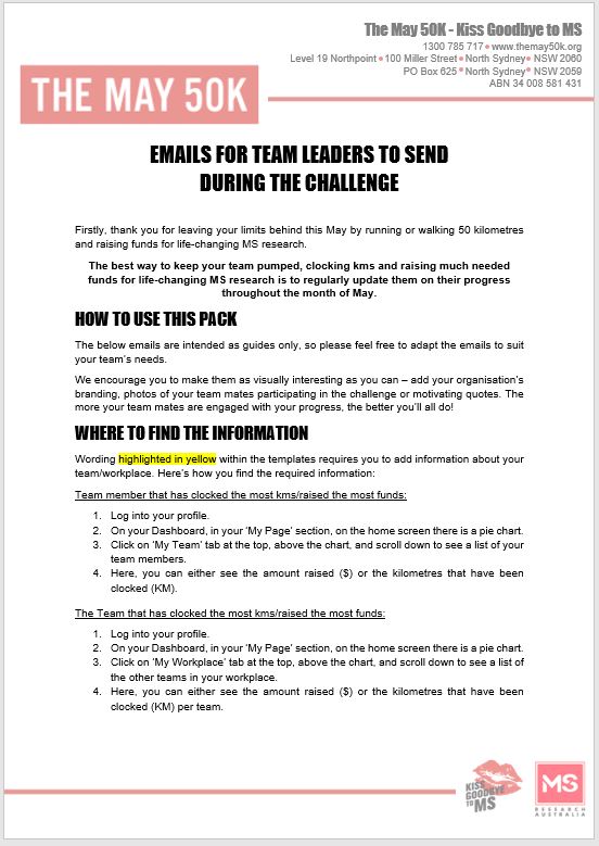 Workplace - Email templates - For Team Leaders - During Challenge